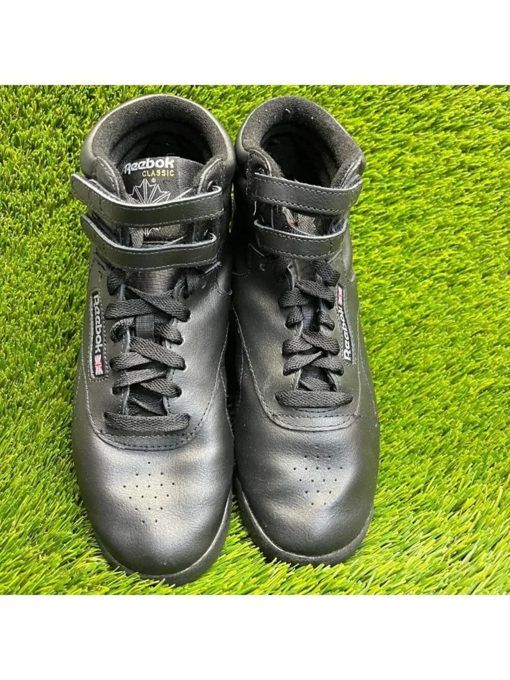 Reebok Freestyle Hi Womens Size 9.5 Triple Black Athletic Leather Shoes Sneakers